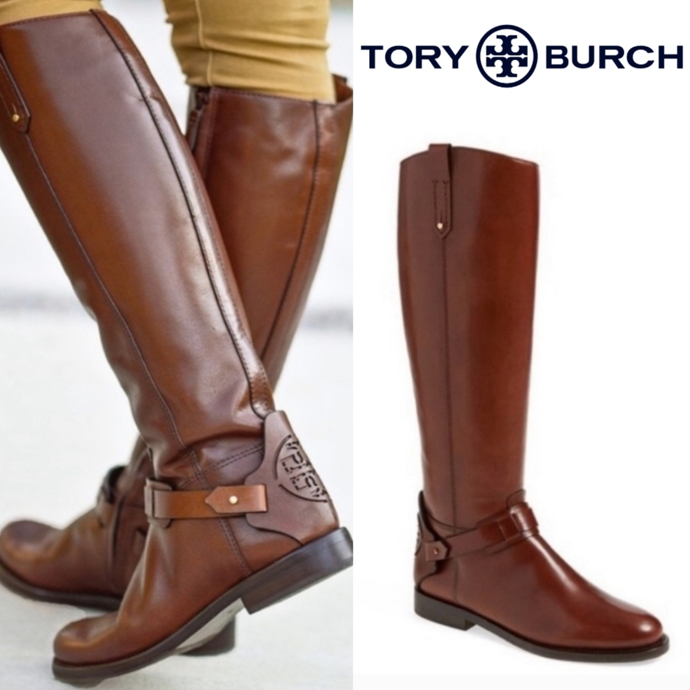 Tory Burch Leather Derby Riding Boots in Almond